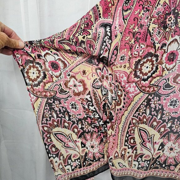 Mirabeau Pink Black Floral Paisley Blouse Peasant Boho Gypsy Festival Sheer L - Picture 3 of 12
